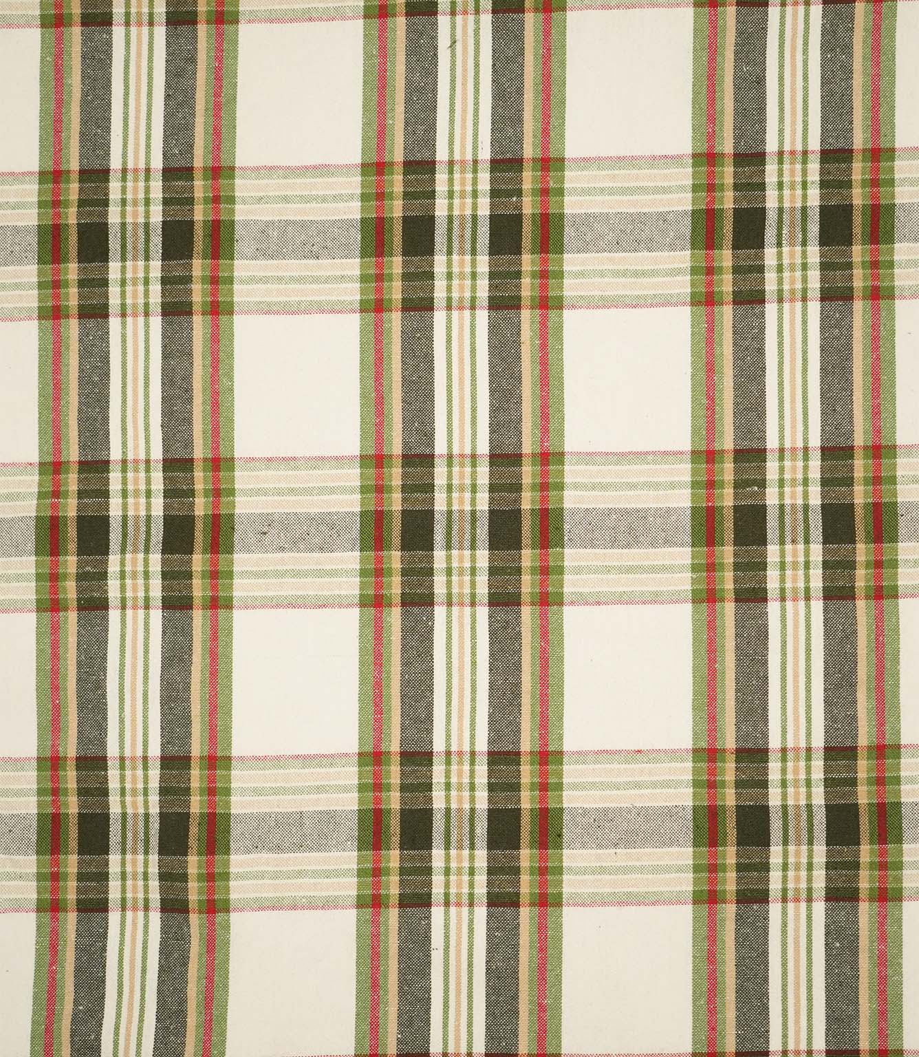 Highland Tartan Fabric / Ivory / Green