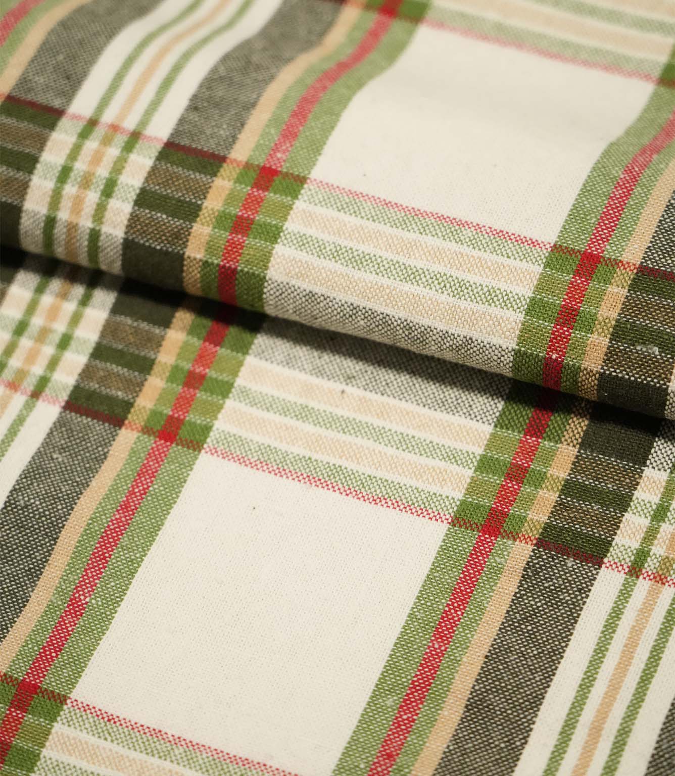 Highland Tartan Fabric / Ivory / Green