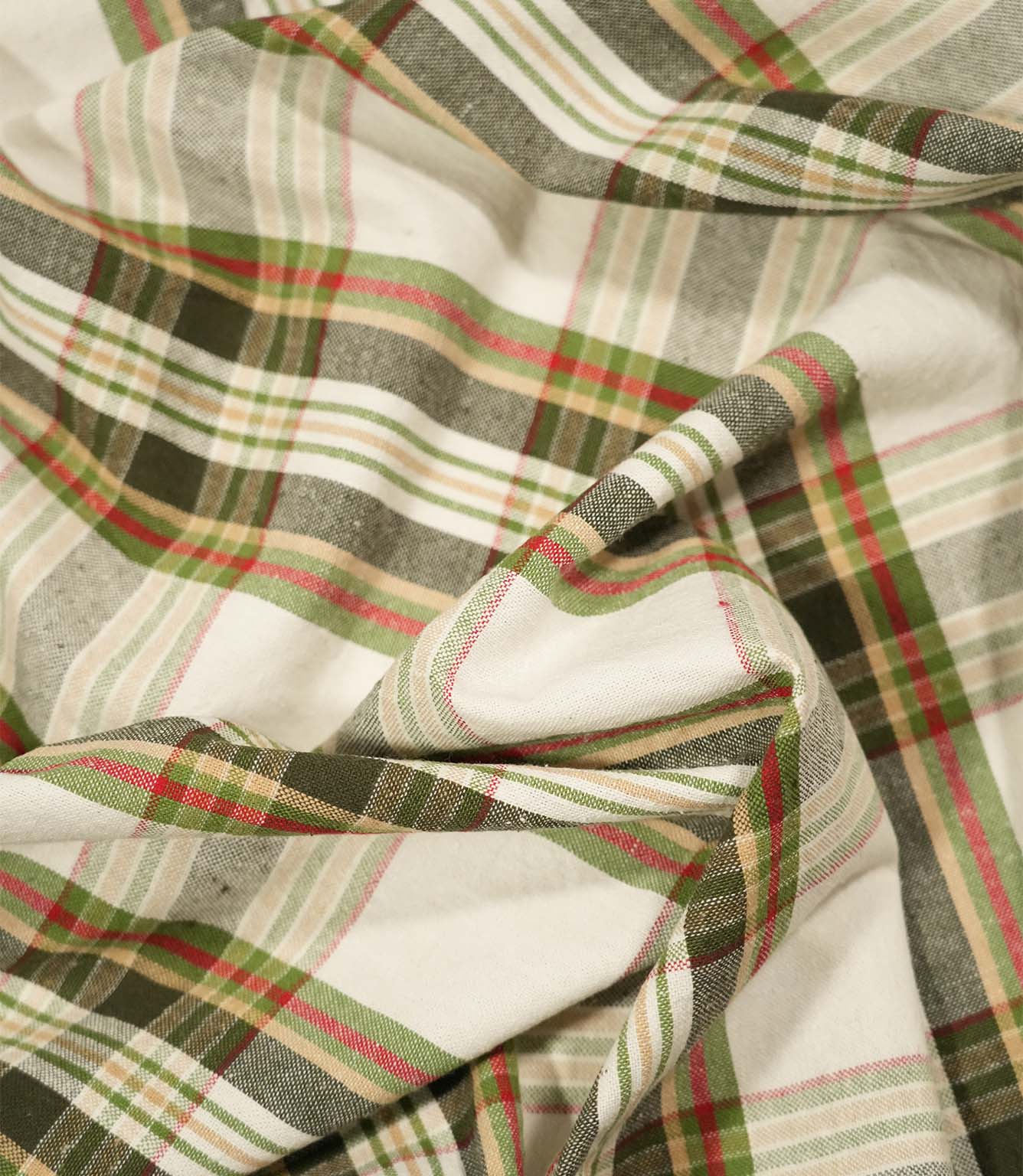 Highland Tartan Fabric / Ivory / Green