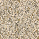 Hitherhill Rockport floral fabric featuring an intricate repeating botanical pattern of overlapping decorative leaf shapes, delicate flowers and foliage in muted taupe, warm beige, olive and soft grey tones on an ivory background.