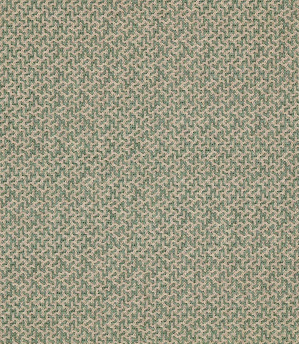 Horton Cascade upholstery fabric in sage green and natural, featuring a small-scale repeating geometric pattern with a textured woven finish.