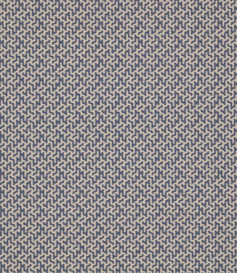 Horton Nautica fabric featuring a small-scale blue geometric pattern on a natural cream background with a textured woven finish.