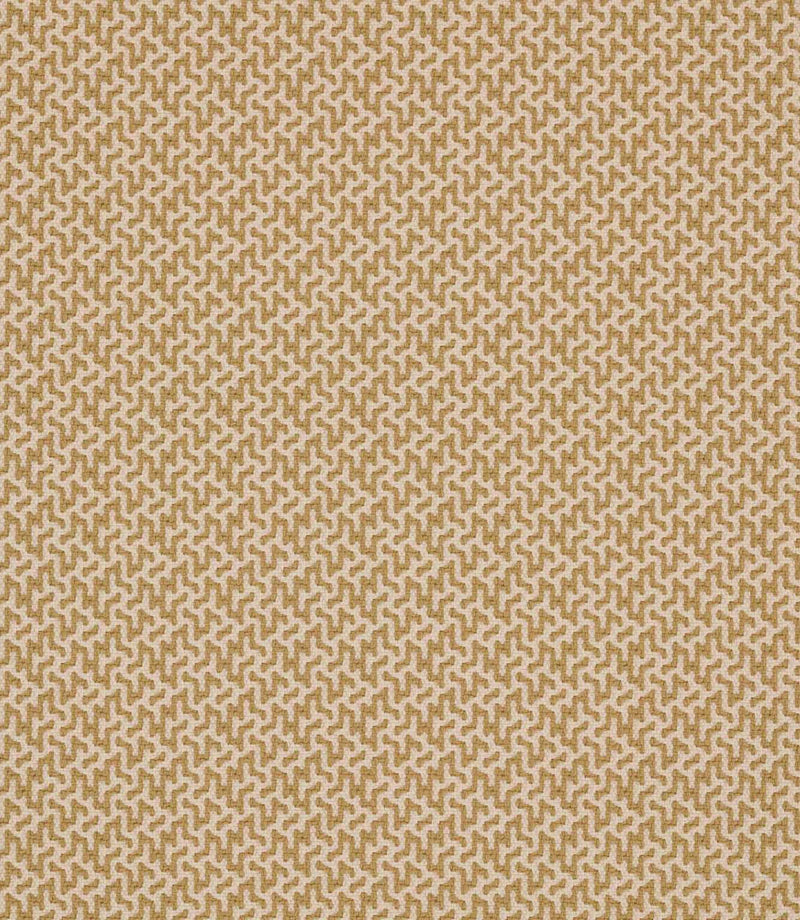 Horton Sandytan fabric featuring a golden sand geometric pattern against a cream background with a textured woven appearance.