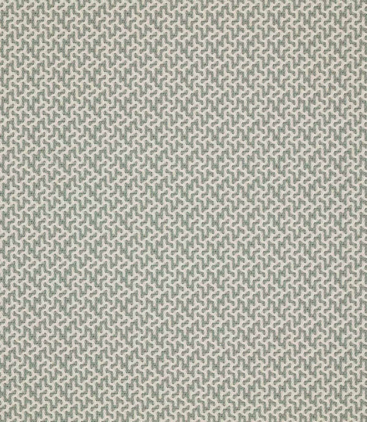 Horton Seafoam fabric in muted seafoam green and ivory, featuring a small-scale repeating geometric design with a textured woven finish.