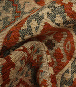 Close-up of a patterned geometric fabric with intricate designs.