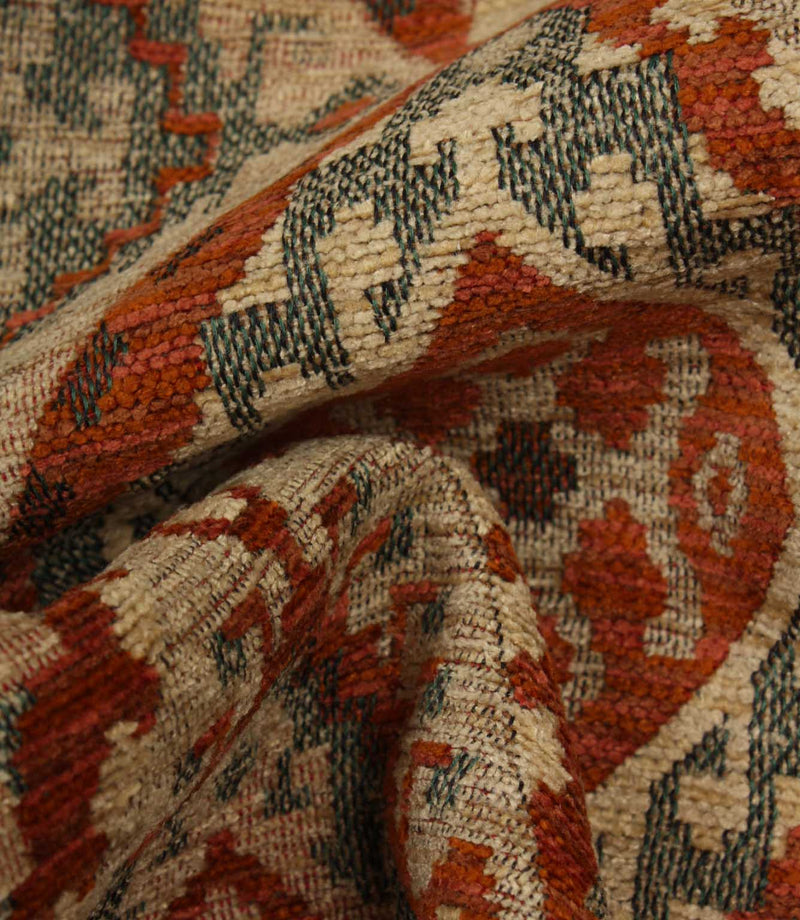 Close-up of a patterned geometric fabric with intricate designs.