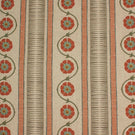 Decorative striped fabric with stylised floral trails in terracotta, sage green, and soft blue on a natural linen-look background.
