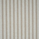 Close-up of beige ticking stripe fabric with fine woven vertical stripes on a natural cream background, showing the subtle texture and classic striped design.