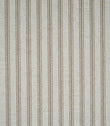 Close-up of beige ticking stripe fabric with fine woven vertical stripes on a natural cream background, showing the subtle texture and classic striped design.