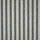 Full view of black ticking stripe fabric featuring evenly spaced narrow black woven stripes on a natural cream background.
