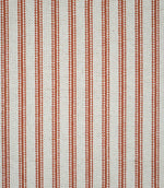 Close-up of Linen Ticking Burnt Orange fabric featuring evenly spaced burnt orange woven stripes on a textured natural cream background.