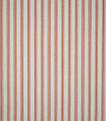 Linen Ticking Burnt Orange striped fabric showing the repeating narrow orange ticking stripe pattern across a cream woven base.
