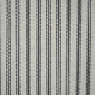 Grey ticking stripe fabric with evenly spaced charcoal grey woven stripes on a natural cream background, showing the classic striped design and textured weave.