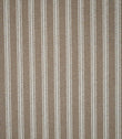 Natural ticking stripe fabric with evenly spaced ivory woven stripes on a warm taupe-beige background, showing the classic striped design and textured weave.