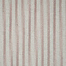 Close-up of pink ticking stripe fabric featuring fine dusty pink woven stripes on a soft cream background, highlighting the textured weave and classic striped design.