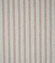 Close-up of pink ticking stripe fabric featuring fine dusty pink woven stripes on a soft cream background, highlighting the textured weave and classic striped design.