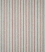 Full view of pink ticking stripe fabric with evenly spaced dusty pink stripes woven across a cream ground in a timeless linear pattern.