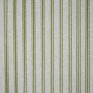 Close-up of sage green ticking stripe fabric with evenly spaced woven stripes on a natural cream background, highlighting the textured weave and classic striped design.