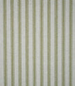 Close-up of sage green ticking stripe fabric with evenly spaced woven stripes on a natural cream background, highlighting the textured weave and classic striped design.