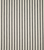 Full view of JF Ticking Black striped fabric showing evenly spaced black ticking stripes across a cream herringbone woven ground.