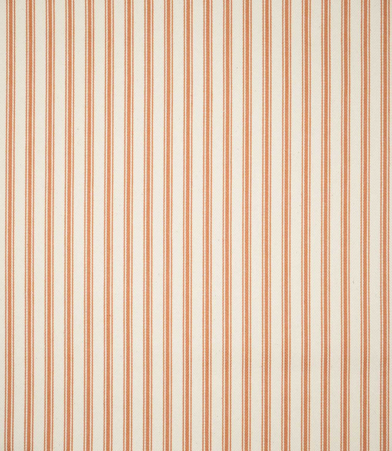 Full view of JF Ticking Burnt Orange striped fabric showing evenly spaced burnt orange ticking stripes across a cream herringbone woven ground.