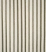 Close-up of JF Ticking Forest fabric, showing evenly spaced forest green ticking stripes against a textured ivory woven background.