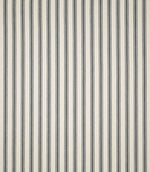 Full view of JF Ticking Grey striped fabric showing evenly spaced charcoal grey ticking stripes across a textured cream woven ground.