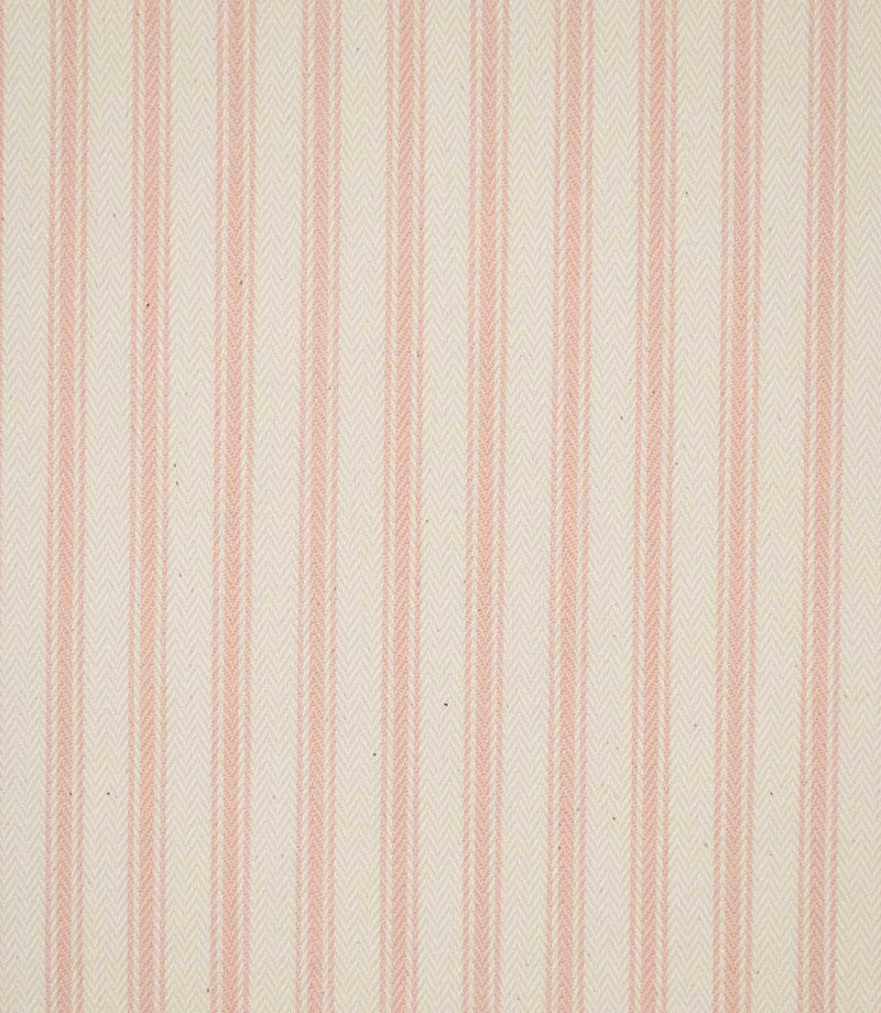JF Ticking Pink fabric featuring soft blush pink ticking stripes on a warm cream background with a subtle woven herringbone texture.