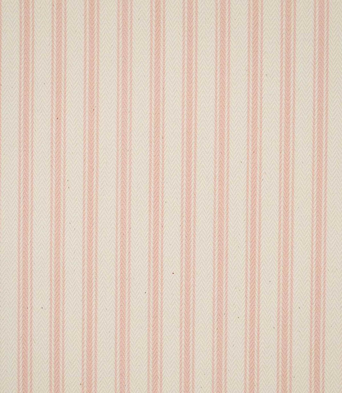 JF Ticking Pink fabric featuring soft blush pink ticking stripes on a warm cream background with a subtle woven herringbone texture.