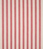 JF Ticking Red fabric featuring bold red ticking stripes on a warm cream background with a subtle woven herringbone texture.