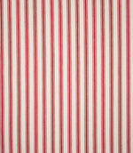 Full view of JF Ticking Red striped fabric showing the repeating vertical red ticking stripe pattern across a textured cream woven ground.