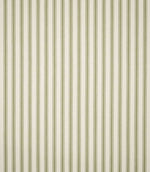 Full view of JF Ticking Sap Green striped fabric showing the repeating vertical olive green ticking stripe pattern across a textured cream ground.
