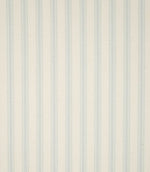 JF Ticking Seaspray fabric featuring soft pale blue ticking stripes on a warm cream background with a subtle woven herringbone texture.