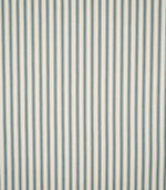 Full view of JF Ticking Teal striped fabric showing evenly spaced teal double ticking stripes across a textured cream herringbone ground.