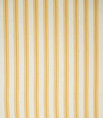 Close-up of JF Ticking Turmeric fabric featuring warm golden yellow vertical ticking stripes on a natural cream background, with a subtle herringbone weave adding texture.