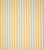 JF Ticking Turmeric striped fabric displaying an evenly spaced vertical ticking stripe pattern in golden turmeric yellow and cream, with alternating fine and wider stripes.