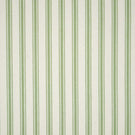 Close-up of JF Ticking Warm Green fabric featuring repeating sage green vertical ticking stripes on a warm cream background, with a subtle herringbone weave adding texture.