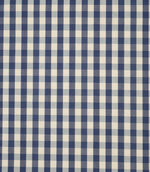 Blue and ivory small gingham check cotton fabric with a classic country-style pattern for curtains, blinds and crafts.