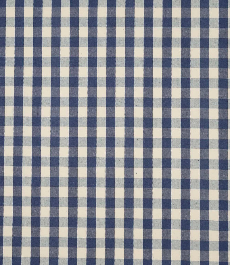 Blue and ivory small gingham check cotton fabric with a classic country-style pattern for curtains, blinds and crafts.