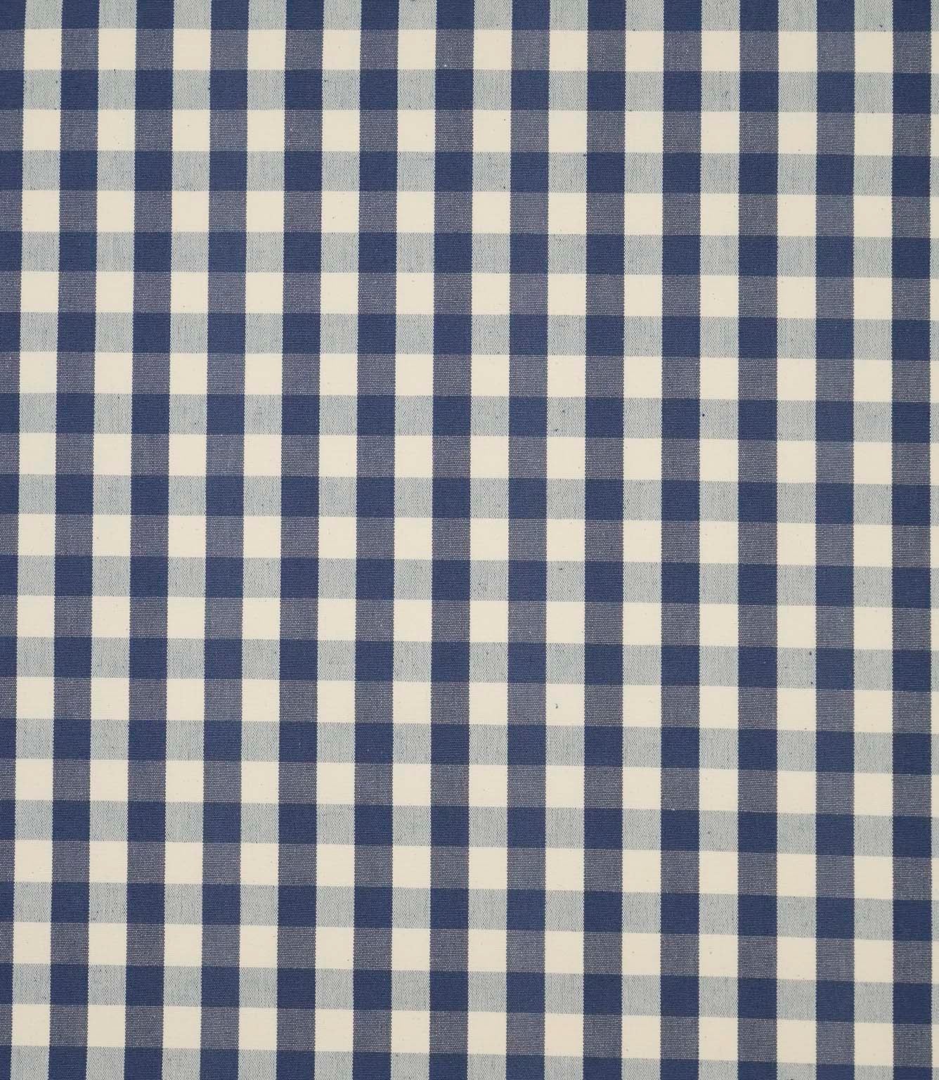 Blue and ivory small gingham check cotton fabric with a classic country-style pattern for curtains, blinds and crafts.