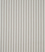Beige ticking stripe fabric with fine vertical stripes on an ivory background and a subtle woven herringbone texture.
