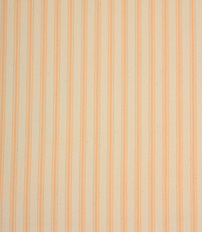 Ivory herringbone ticking stripe fabric with soft peach woven stripes in a classic vertical design.