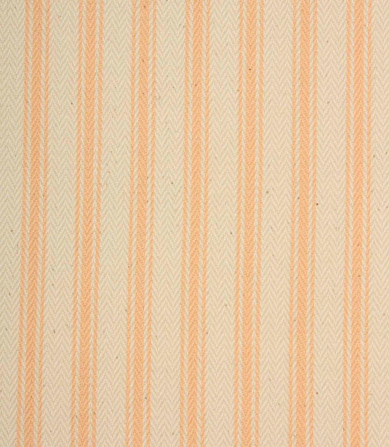 Close-up of ivory herringbone weave fabric featuring delicate peach ticking stripes and subtle textured detailing.