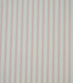 Close-up of pink ticking stripe fabric highlighting the classic striped design and woven herringbone texture.