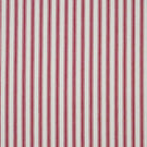 Red ticking stripe fabric with fine vertical stripes on an ivory background and a subtle woven herringbone texture.