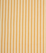 Ivory herringbone ticking stripe fabric with warm turmeric yellow woven stripes in a classic vertical pattern.
