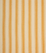 Close-up of ivory herringbone weave fabric featuring fine turmeric yellow ticking stripes and textured detailing.