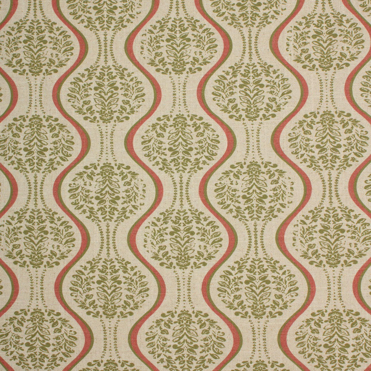 Linmere Fabric / Sage Green / Red