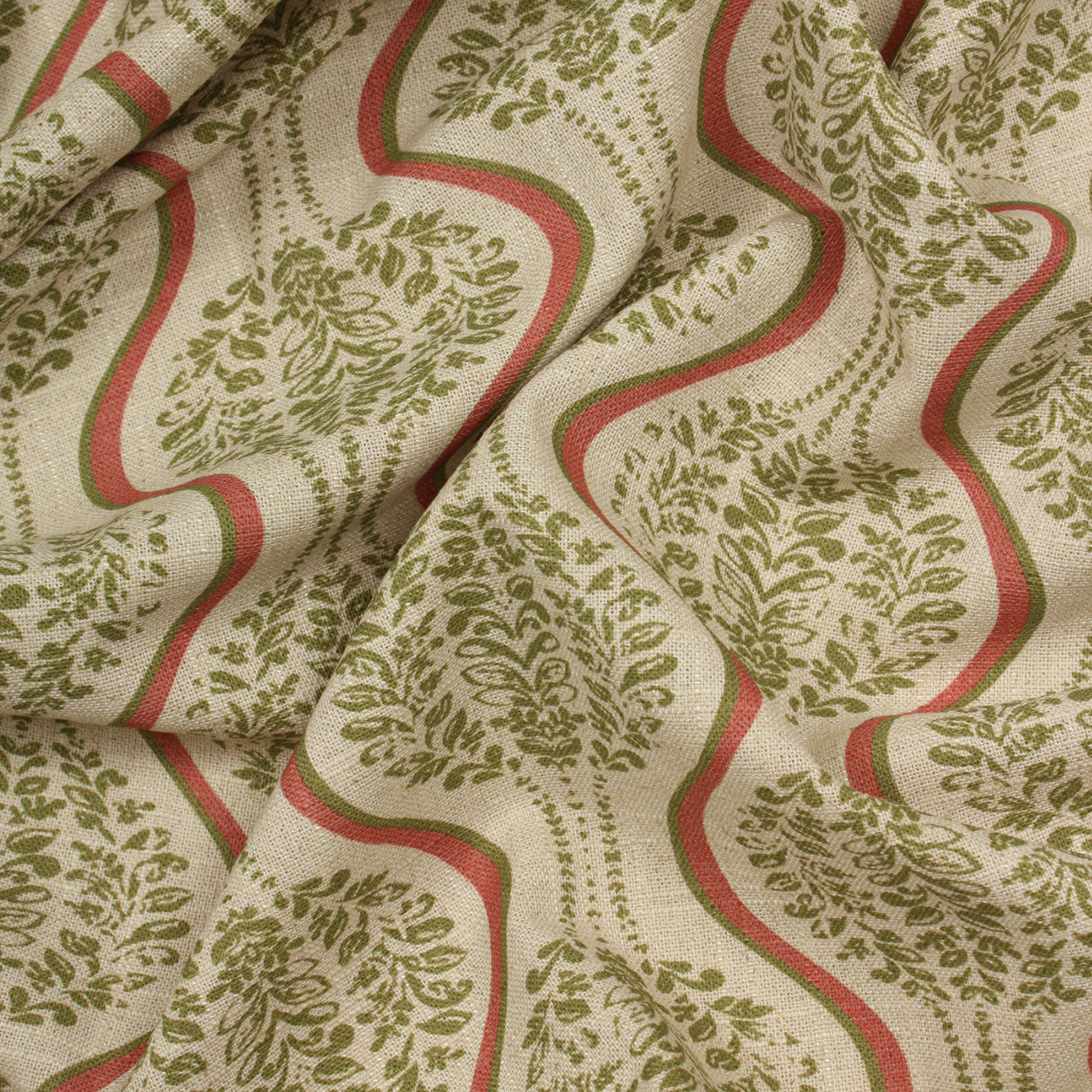 Linmere Fabric / Sage Green / Red