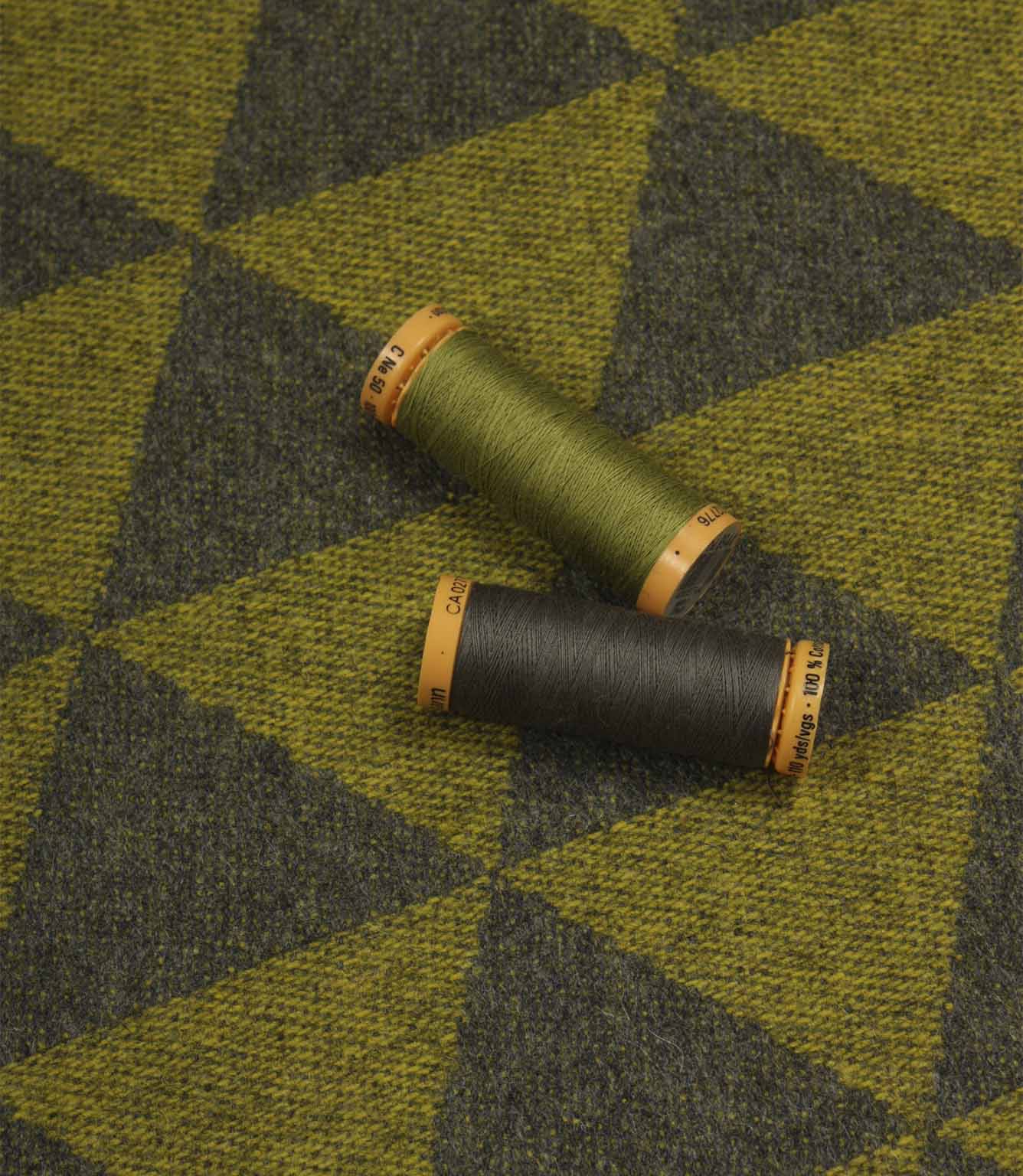 Wool Chevron Fabric / Green / Grey | Just Fabrics
